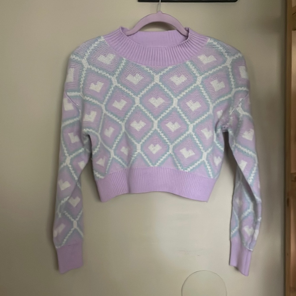 Women sweater color lilac baby blue and white
